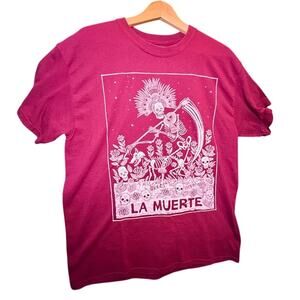 Men's La Muerte TShirt, Skeleton Dia de Los Muertos Mexican Heritage Goth Sz L